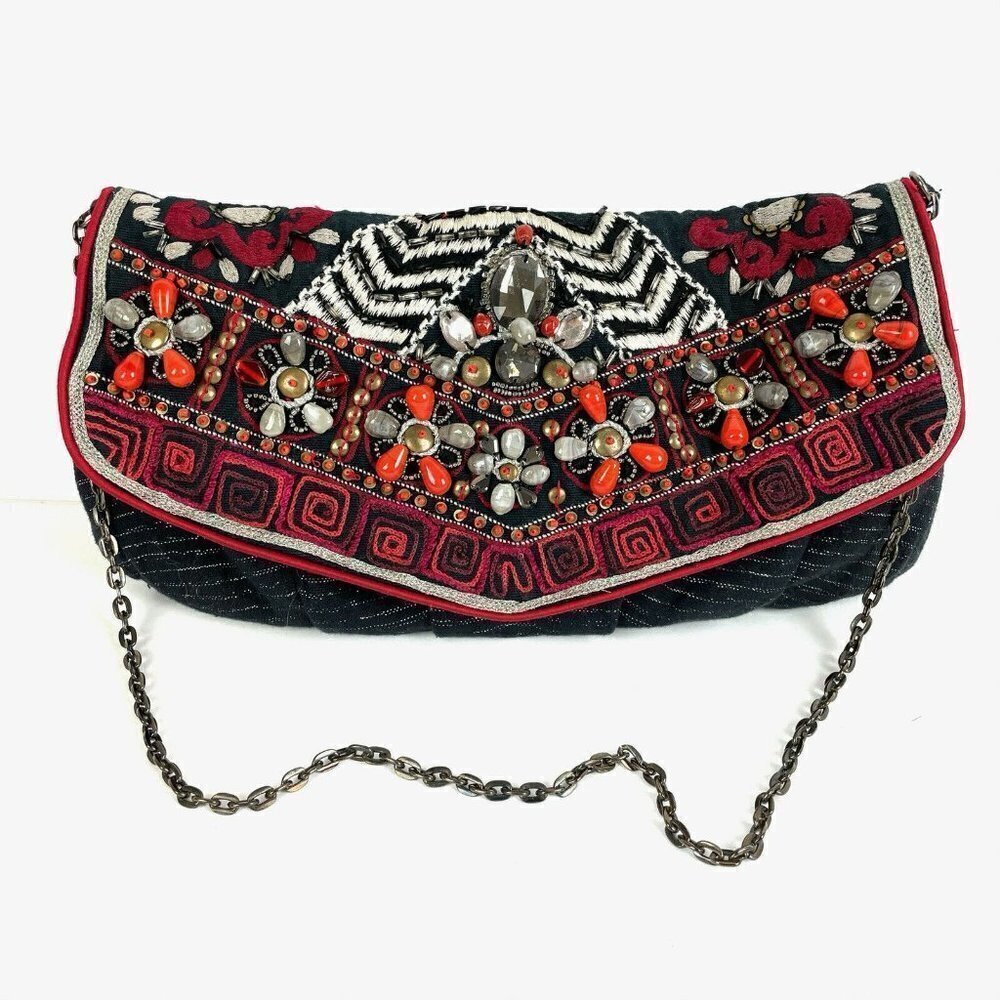 Chicos Beaded Handbag Embroidered Boho‎ Purse NEW